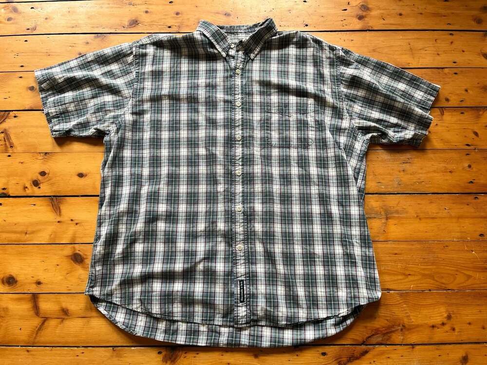 Vtg 90s Abercrombie & Fitch Men's Green Plaid Short Sleeve Button Up Shirt XL